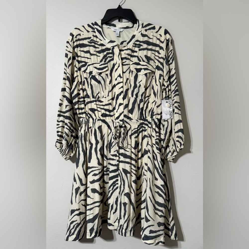 Zebra Print Nine West Black Cream Shirt Dress Small